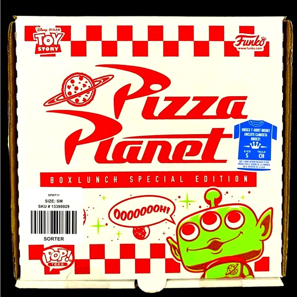 Vaulted Exclusive BL Pizza Planet Tee & Glitter Translucent Alien Funko Pop - Picture 3 of 13